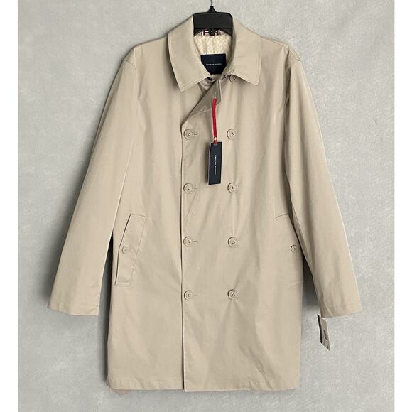 Tommy Hilfiger Men's 40 Short Double-Breasted Belted Trench Coat Beige NEW